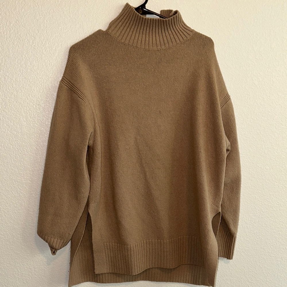 H&M Tan Cowl Neck Sweater with Ribbed Detailing